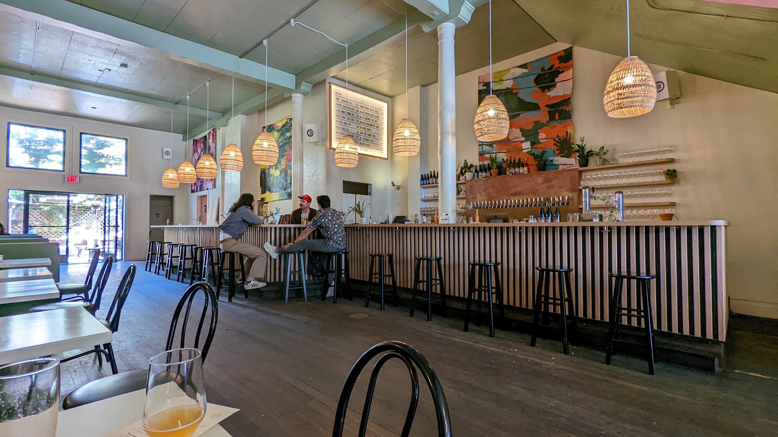 Brewing tanks in a taproom