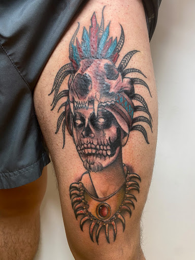 Explore lion sleeve tattoo ideas, creative tattoo ideas in North Providence, available at Cool Tattoo Shop