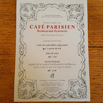 Restaurant Le Café Parisien - Saulieu à Saulieu (le menu)