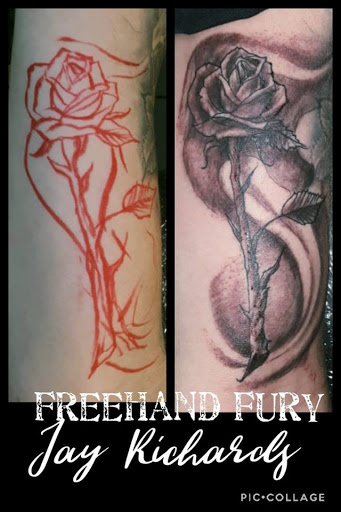 Explore cross cover up tattoo ideas, creative tattoo ideas in Roanoke, available at RailYard INK