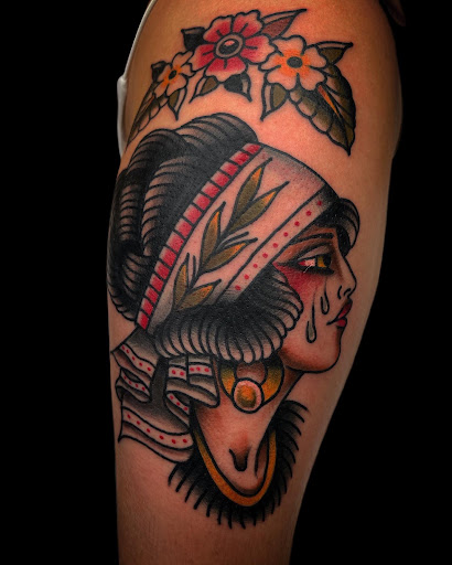 Explore american flag sleeve tattoo ideas, creative tattoo ideas in Johnson City, available at Gold Cross Tattoo Co.