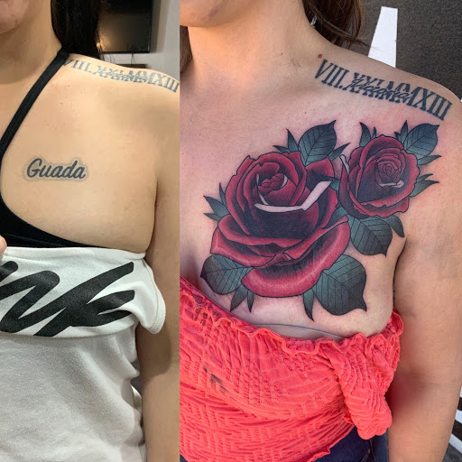 Explore name placement tattoo ideas, creative tattoo ideas in Prescott, available at BlackGold Tattoo