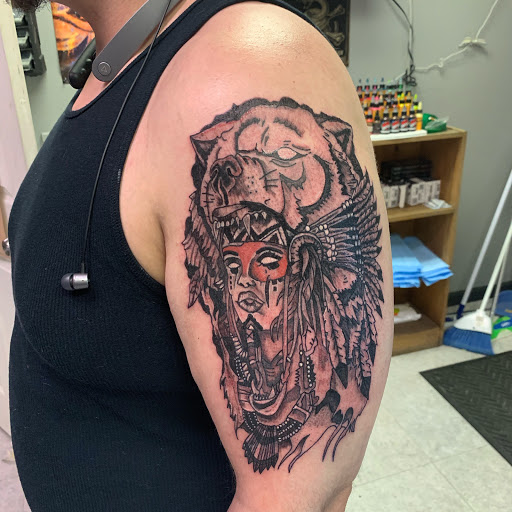 Explore good shoulder tattoo ideas, creative tattoo ideas in Hudson Falls, available at ALTERED ADDICTION TATTOOS