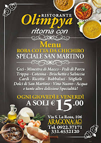 Restaurant Olimpya à Aragona (le menu)