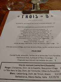 Restaurant Trois B à Paris (la carte)