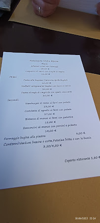 Menu du Stella Alpina à Valle Dorizzo