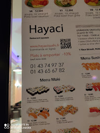 Menu / carte de Hayaci à Vincennes