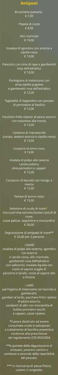 Carte du Ristorante La Taverna di Peschici à Peschici
