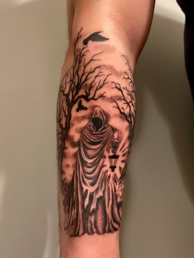 Explore boston terrier tattoo ideas, creative tattoo ideas in East Providence, available at Shrine Tattoo Studio