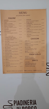 Menu du Piadineria del Borgo à Gazzaniga