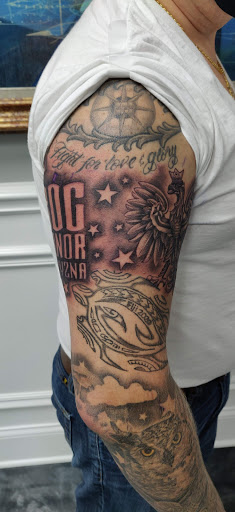 Explore purple tattoo ideas, creative tattoo ideas in Warrenville, available at UpRise Tattoos