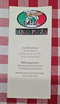 Restaurant italien SOLO PIZZA à Großrosseln (la carte)