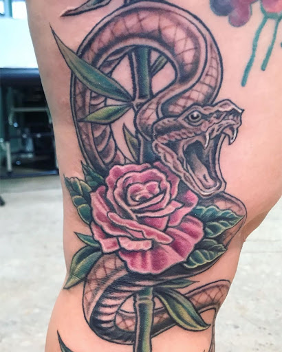 Explore leg tattoo ideas for men black, creative tattoo ideas in Virginia Beach, available at Studio Evolve