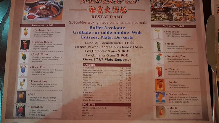 menu du restaurants Restaurant Wok & Co à Dole