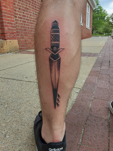 Explore leg tattoo ideas, creative tattoo ideas in Meadville, available at Lucky Lucys Tattoo and Art Studio