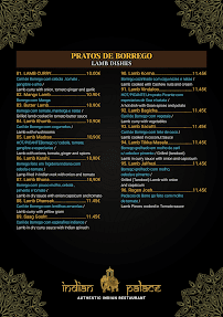 Menu / carte de Indian Palace à Estoril