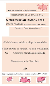 Menu du L'Estegi à Bayonne