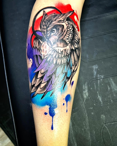 Explore knee tattoo ideas, creative tattoo ideas in Billings, available at Cryptic Tattoo Company