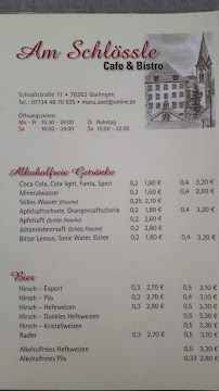 Carte du Café Bistro am Schlössle à Gailingen am Hochrhein