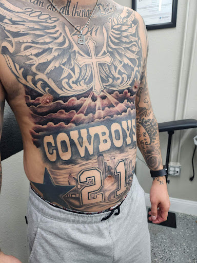 Explore black mens tattoo ideas, creative tattoo ideas in Abilene, available at Freshink tattoo studio