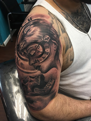 Explore tattoo ideas for a name cover up, creative tattoo ideas in Bronx, available at Zeus Tattoos