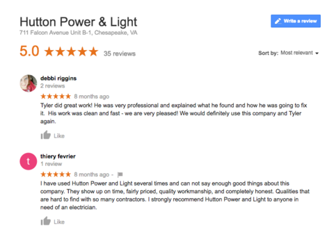 Electrician «Hutton Power & Light», reviews and photos, 5295 Greenwich Rd Ste 110, Virginia Beach, VA 23462, USA