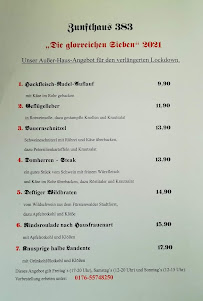 Menu du Zunfthaus 383 à Fürstenwalde