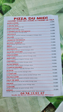 Menu du Pizza du Midi à Bormes-les-Mimosas