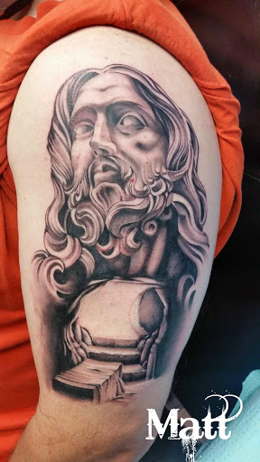 Explore grim reaper sleeve tattoo ideas, creative tattoo ideas in San Antonio, available at Twisted Tattoo