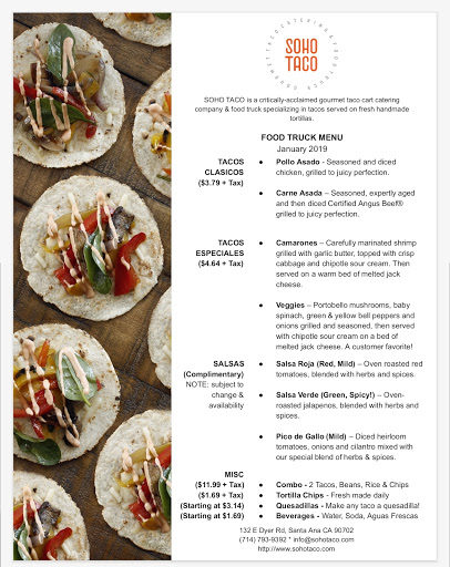 Caterer «SOHO TACO | Gourmet Taco Catering & Food Truck», reviews and photos, 132 E Dyer Rd, Santa Ana, CA 92707, USA
