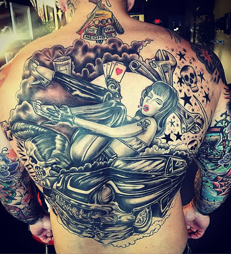 Explore bulldog tattoo ideas, creative tattoo ideas in Houston, available at Rose & Dagger Tattoo