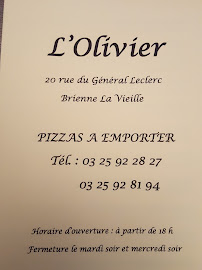 Menu / carte de Pizzeria L'olivier à Brienne-la-Vieille