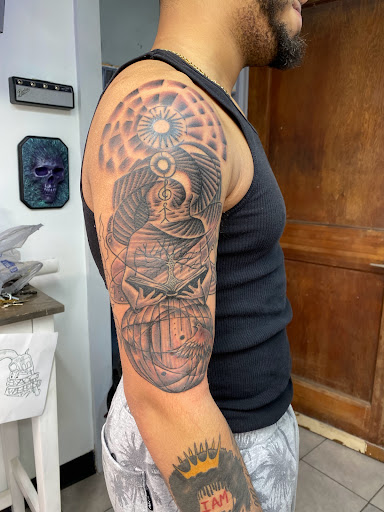 Explore leg tribal tattoo ideas, creative tattoo ideas in Meridian, available at spACEys Rock N Roll Tattoo