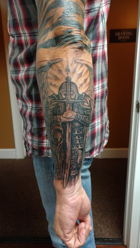 Explore st michael the archangel tattoos ideas, creative tattoo ideas in Winston Salem, available at Tattoo Therapy