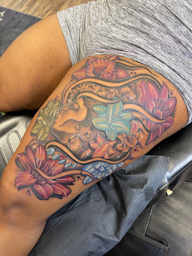 Explore leg tattoo idea, creative tattoo ideas in Alexandria, available at WreckLezz iNK Tattoo Studio