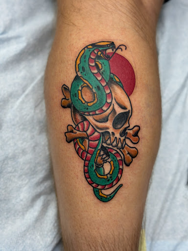 Explore animal skull tattoo ideas, creative tattoo ideas in El Paso, available at American Tattoo Society of Ft Bliss