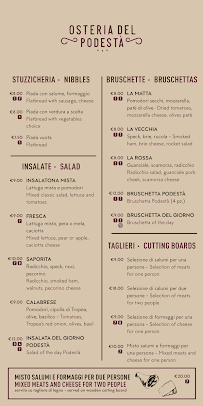 Menu / carte de Osteria Del Podestà à Bologna