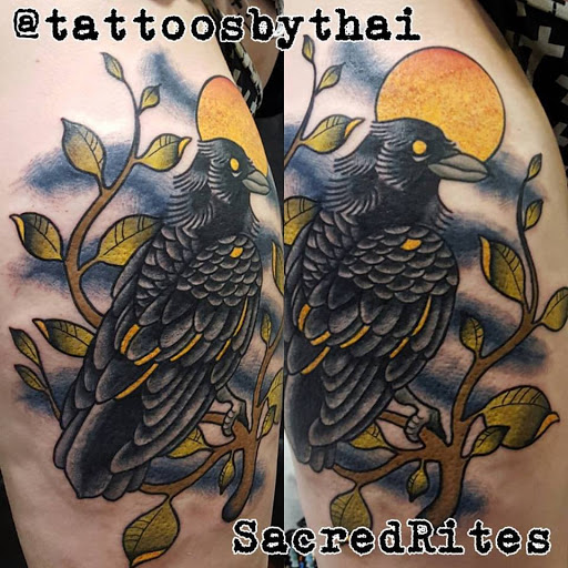 Explore red ink tattoo ideas for guys, creative tattoo ideas in Bradenton, available at Sacred Arts Tattoo Bradenton