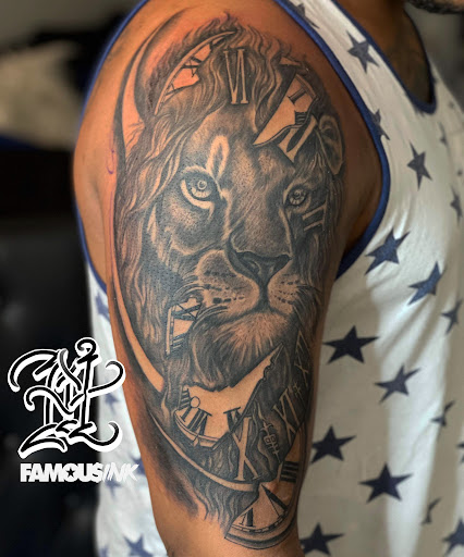 Explore men neck tattoo ideas, creative tattoo ideas in Hammond, available at Famous Ink, Inc.