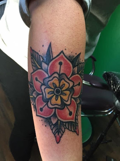 Explore patch sleeve tattoo ideas, creative tattoo ideas in Bullhead City, available at Smoke and Dagger Tattoo