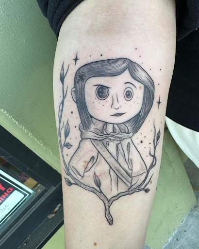 Explore jack and sally couple tattoos ideas, creative tattoo ideas in Eugene, available at High Priestess Piercing & Tattoo
