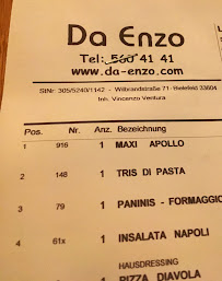 Menu du Pizzeria Da Enzo à Bielefeld