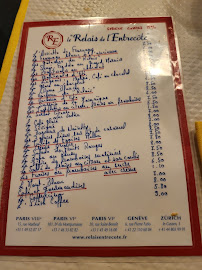 Le Relais de l'Entrecôte à Paris menu