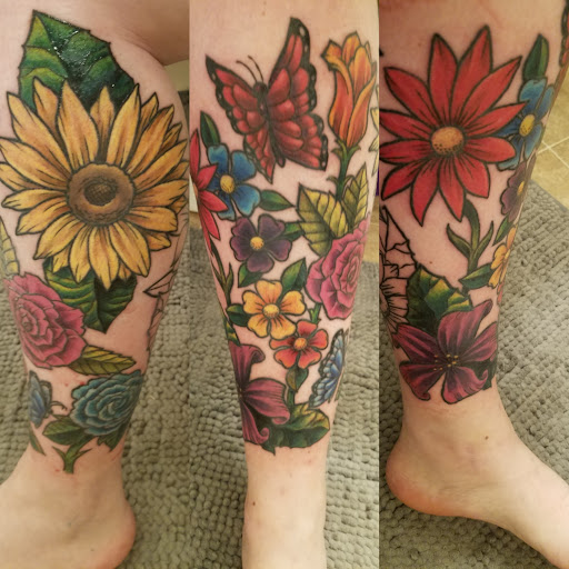 Explore cute flower tattoo ideas, creative tattoo ideas in Hampton, available at Blue Horseshoe Tattoo and Body Piercing