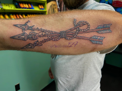 Explore men tattoo ideas leg, creative tattoo ideas in Meridian, available at Creative Pain Tattoo Studio