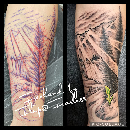 Explore eyebrow tattoo ideas, creative tattoo ideas in Anderson, available at FearlessTattoos and Piercing