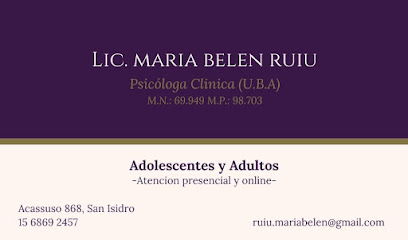 Lic. María Belén Ruiu, Psicóloga