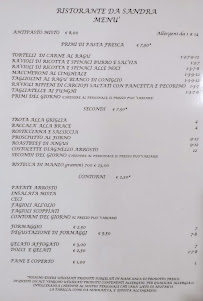 Menu du Ristorante Pizzeria Da Sandra à Fabbriche di Vergemoli