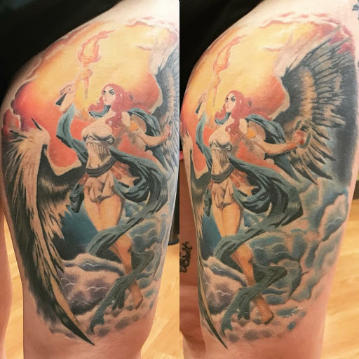 Explore pinup tattoo ideas, creative tattoo ideas in Clarksville, available at Chris Wallace Tattoos