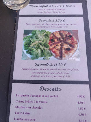 menu du restaurants Chez l'ardoisier à Donzenac